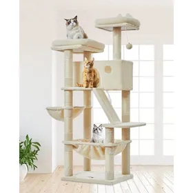 Meilleurs prix pour Arbre à chat multifonctionnel - JOZSI - Arbre à Chat 146 cm Stable pour Maine Coon 8 Griffers 2 Plateformes Hamac Beige