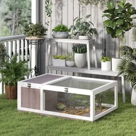 Meilleurs prix pour Enclos en bois maison pour tortues 91x60.5x32 cm avec abris intégrés et toit à charnières facile daccès - Marron