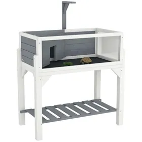 Comparer les prix de Habitat Confortable et Propre Terrarium Tortue Terrestre sur Pieds Maison 2 Zones Support Lampe Bac Intégré Gris