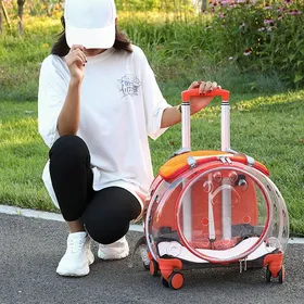Comparer les prix de Caisse de transport, Cage pour animal - Poignée - avec roulettes, bandoulière - Ventilation optimale - Pour chat,chien - Orange