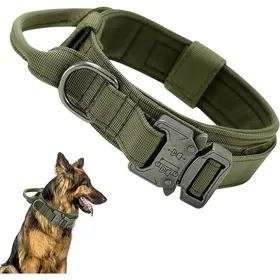 Meilleurs prix pour Collier Tactique pour Chien Militaire Réglable en Nylon avec Poignée de Commande + Laisse Bungee Vert Armée Taille XL vert COLLIER