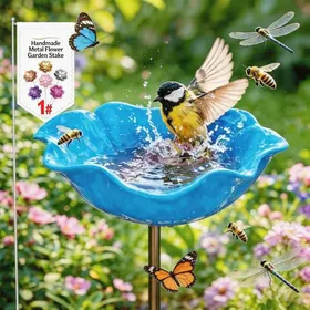 Comparer les prix de Bain doiseaux métal fleuri fait main résistant froid abreuvoir oiseaux insectes déco jardin terrasse 1 pièce bleu