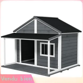 Comparer les prix de LIA Niche pour Chien Extérieur avec Terrasse et Toit Bitumé Bois 124 x 112 x 105 cm Gris