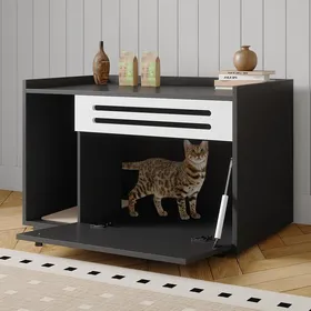 Meilleurs prix pour Garvee Meuble Cache-Litière Chat Ventilé  Table dAppoint Bois Moderne  Porte Abattante Maison Discrète  Couleur noir
