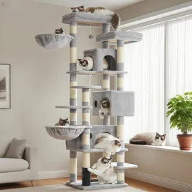 Meilleurs prix pour Arbre à chat multi-niveaux - JOZSI - Arbre 188 cm avec 2 grandes plateformes 3 trous 2 paniers colonnes sisal pour griffer gris