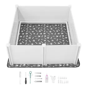 Comparer les prix de Parc de Mise Bas pour Chien-Duoku-152x152x61 cm-Porte Ajustable-Tapis Lavable et Structure en PVC