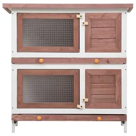 Meilleurs prix pour Clapier dextérieur en bois - WIENS - 4 portes - 90x45x90 cm - Marron et blanc - Toit étanche vert