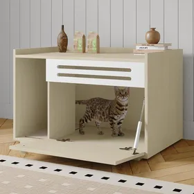 Meilleurs prix pour Garvee Meuble Cache-Litière Chat Ventilé  Table dAppoint Bois Moderne  Porte Abattante Maison Discrète  Couleur bois naturel