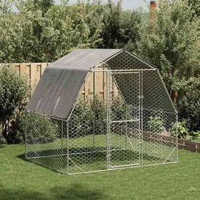 Comparer les prix de vidaXL Poulailler avec toit 2,5x2x2,25 m acier galvanisé, poulailler de promenade, enclos à poules accessible, cage à poules