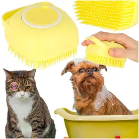 Meilleurs prix pour Brosse nettoyante en silicone pour le lavage des chiens et des chats avec distributeur jaune