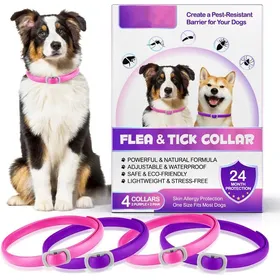 Comparer les prix de Collier Anti-Puces Pour Chiens (4 Pièces) Collier Anti-Puces Réglable Pour Chiens De 60 Cm Protection Efficace Pendant 24 Mois