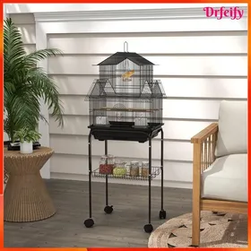 Comparer les prix de Cage à oiseaux - AKOZON - 9268 - Noir - 505×41×121 cm - Plateau amovible perchoirs bois
