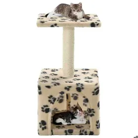 Meilleurs prix pour Automne/hiverArbre à chat avec griffoirs en sisal 55cm Beige Motif de pattes - HAuteur:55cm - Grande Taille &FR_569243