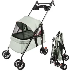Comparer les prix de Poussette pour Chien Pliable - Chariot pour Chat Portable avec Porte-gobelet - Roues avec freins à 360° - 50x70x95 cm - Gris