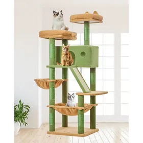 Comparer les prix de Arbre à chat multifonctionnel - JOZSI - Arbre 146 cm stable pour Maine Coon2 condos8 griffoirs2 plateformespanier et hamacvert