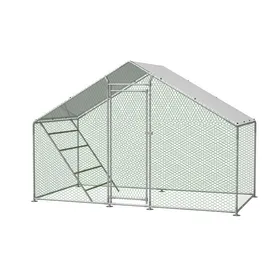 Comparer les prix de Poulailler Résistant 303x157x200cm avec Enclos et Échelle Sécurité Intempéries Gris Argent pour Volailles