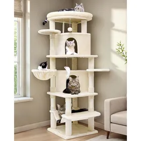 Comparer les prix de Arbre à chat coin - JOZSI - Arbre à Chat Coin 167 cm 2 Niches Éventail Plateforme Hamac Panier Chats Adultes Beige (C66)