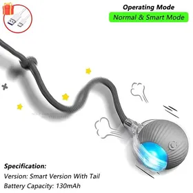 Meilleurs prix pour Balle interactive pour chat,balle roulante automatique avec queue,jouet coule intelligent pour animal de compagnie aste,Grey Tail