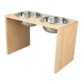 Comparer les prix de Gamelles surélevées - pour Chiens et Chats - Supports surélevés en Bambou avec 2 gamelles deau et de bois naturel GAMELLE