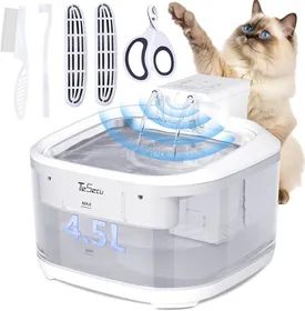 Meilleurs prix pour Fontaine A Eau Chat Sans Fil 4,5L Distributeur Eau Pour Chat Et Chien Automatique A Batterie 5000 Mah,3 Modes Detecteur De