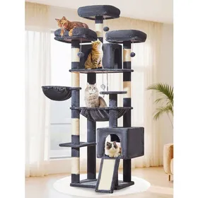 Meilleurs prix pour Arbre à chat XXL - JOZSI - Arbre à Chat 193 cm Stable pour Maine Coon 2 Condos 7 Griffers 3 Plateformes Hamac Gris Fumé