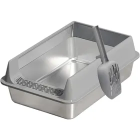 Meilleurs prix pour Bac à Litière Chat en INOX Anti-Fuite à Bords Hauts Design Ouvert Facile à Nettoyer avec Pelle Incluse 50*35*24cm