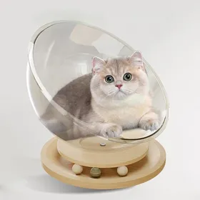 Comparer les prix de Niche Capsule Transparente pour Chat en Acrylique – Lit pour Chat avec Jouet Rotatif et Balle en Bois – Diamètre 37 cm