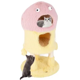 Comparer les prix de COSTWAY Arbre à Chat à 3 Niveaux, Design de Petit Monstre, Tour à Chat Originale avec 2 Condos, Griffoir en Sisal, Jouets Suspendus