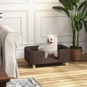 Meilleurs prix pour Canapé chien lit pour chien chat avec rebord coussin moelleux pieds bois massif dim. 74x485x31 cm revêtement micro-fibre chocolat