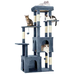 Comparer les prix de Arbre à chat robuste 155 cm Multi-niveaux grands chats perchoir XL 2 niches poteaux à griffer  jouets suspendusBleu clair