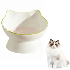 Meilleurs prix pour Gamelle pour chat 0.25L 14x7x9.3cm bol surélevé matériau en céramique facile à nettoyer incliné anti-débordement nourriture eau