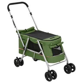 Comparer les prix de Bon plan Poussette dAnimaux Poussette pour chien pliante Vert 100x49x96cm Tissu de lin Thome5603431