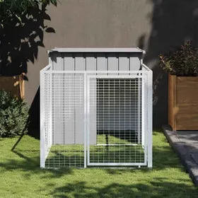 Meilleurs prix pour Automne/hiverNiche pour chien avec enclos Gris clair 110x201x110cm Acier galvanisé - HAuteur:110cm - Grande Taille &FR_823341