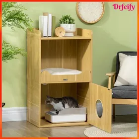 Meilleurs prix pour Meuble litière pour chat - AKOZON - 8156 - 2 en 1 (niche + cache-litière) - Coussin amovible - 60x45x103 cm