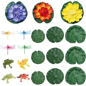 Comparer les prix de 20 x Nénuphar Flottant Fleurs Artificielles Fleur de Nénuphar et Feuilles de Lotus avec Libellule pour Aquarium Etang Jardin Décor