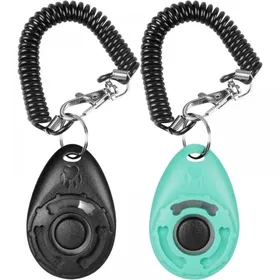 Meilleurs prix pour Clickers de dressage pour animaux - 2 dragonne élastique grand bouton professionnel chiens chats chevaux - Noir + Cyan Étiquette