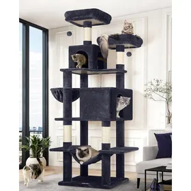 Comparer les prix de Arbre à chat XXL - JOZSI - Arbre 195 cm 2 Niches 2 Perchoirs Hamac 50x33 cm Panier Stable pour Chats (F76 Gris Foncé)