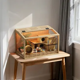 Meilleurs prix pour Cage pour Hamster – UNHO – Habitat pour Rongeurs en Bois avec Lampe LED 60x40x40 cm pour Souris Gerbilles et Petits Animaux