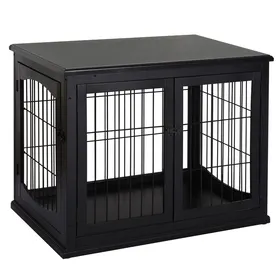 Meilleurs prix pour WEIGULO Niche pour chien avec plateau de table cage pour petits animaux pour lintérieur métal MDF noir 81x585x66 cm