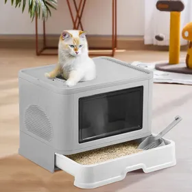 Comparer les prix de B.LIVEM - Bac à litière Extra Large - Entièrement fermé - Toilette Chat - avec Pelle et Grattoir - 48.5*36.5*38cm - Gris