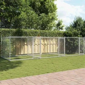 Meilleurs prix pour Cage pour chien en acier galvanisé - vidaXL - 6x2x15 m - Gris - Portes verrouillables - Maille ventilée