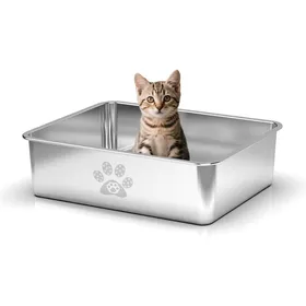 Meilleurs prix pour Bac Litiere Pour Chat Inox Acier Inoxydable Alimentaire Bac À Litière Chat Entrée Basse Chats Âgés Bords Arrondis – Antirou[TO187]