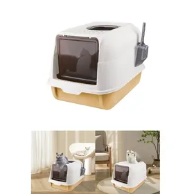 Comparer les prix de Bac à Litière pour Chat Fermée, Grande Maison de Toilette Chat avec Couvercle, Tiroir à Litière avec Pelle, WC pour Chats, Orange