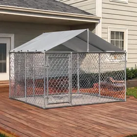 Meilleurs prix pour Enclos extérieur pour chien en acier galvanisé classique silver 230x230x117 cm avec toit étanche et porte verrouillable