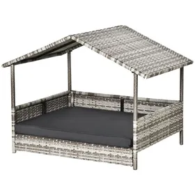 Comparer les prix de WEIGULO Niche en rotin avec coussin panier pour chien en forme de maison niche dextérieur structure en acier plastique gris