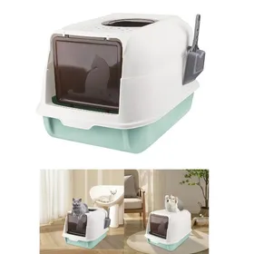 Comparer les prix de Bac à Litière pour Chat Fermée, Grande Maison de Toilette Chat avec Couvercle, Tiroir à Litière avec Pelle, WC pour Chats, Bleu