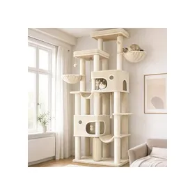 Meilleurs prix pour Arbre à chat XXL - HZUANERI - 213 cm - 10 griffoirs sisal - 2 grottes & 2 hamacs - Base 78x50 cm stable