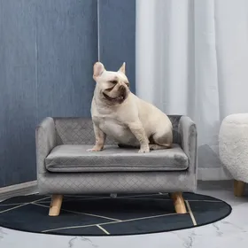 Comparer les prix de Lit canapé chien panier chat design scandinave + coussin fourni velours+ Accoudoir Coussin Velours Confort 64 x 45 x 36 cm Gris