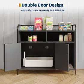 Meilleurs prix pour Meuble dissimulé pour bac à litière – Meuble dintérieur pour bac à litière – avec étagère de rangement – 95 x 45 x 82 cm  – Noir