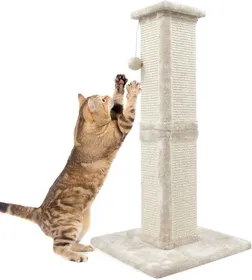 Comparer les prix de Arbre À Chat Haut Avec Balle-Poteau Griffoir Pour Chat En Sisal 40×40×81Cm,Beige